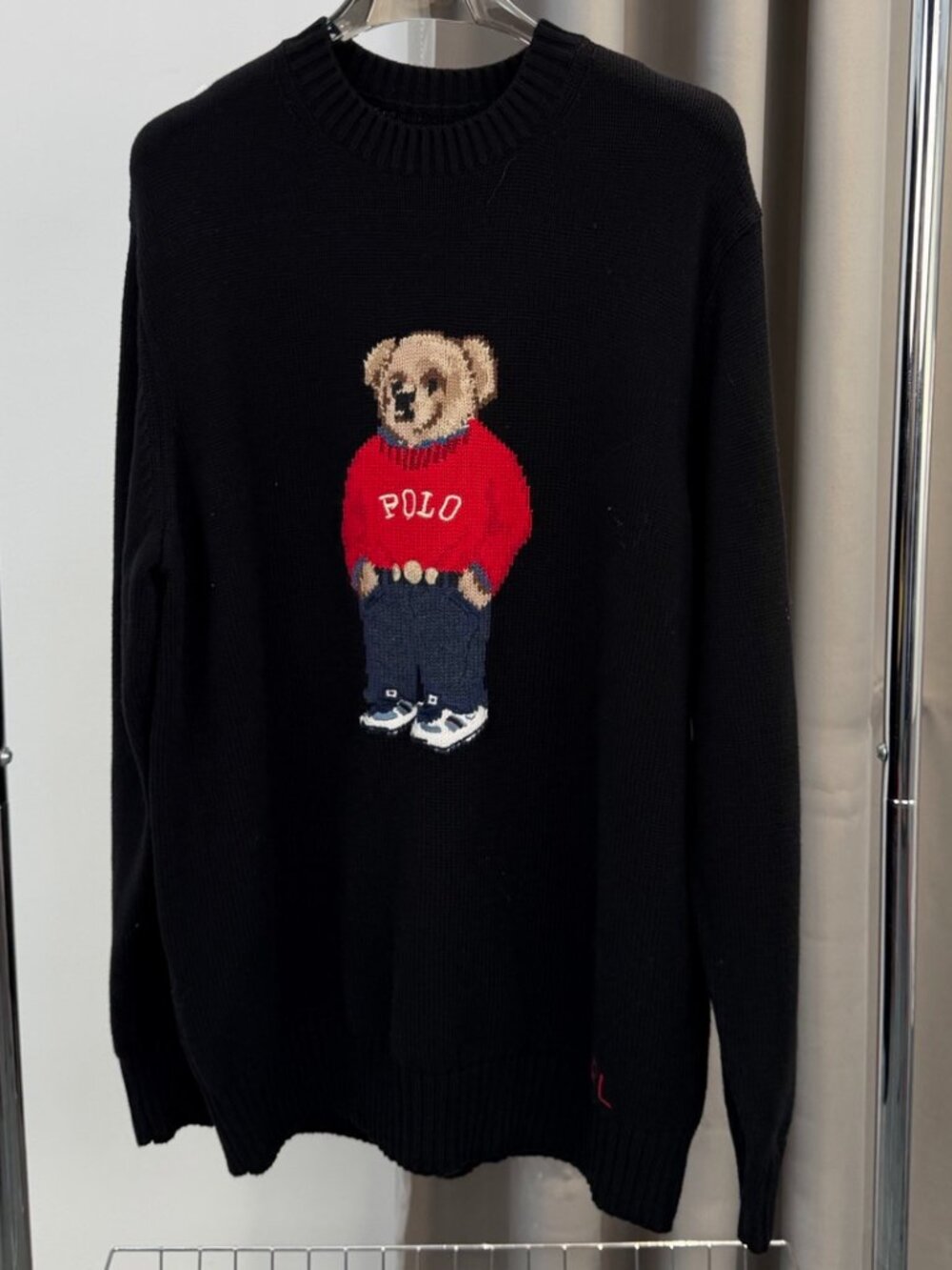 Ralph Lauren Bear Crewneck Knit Sweater Black Casual Pullover